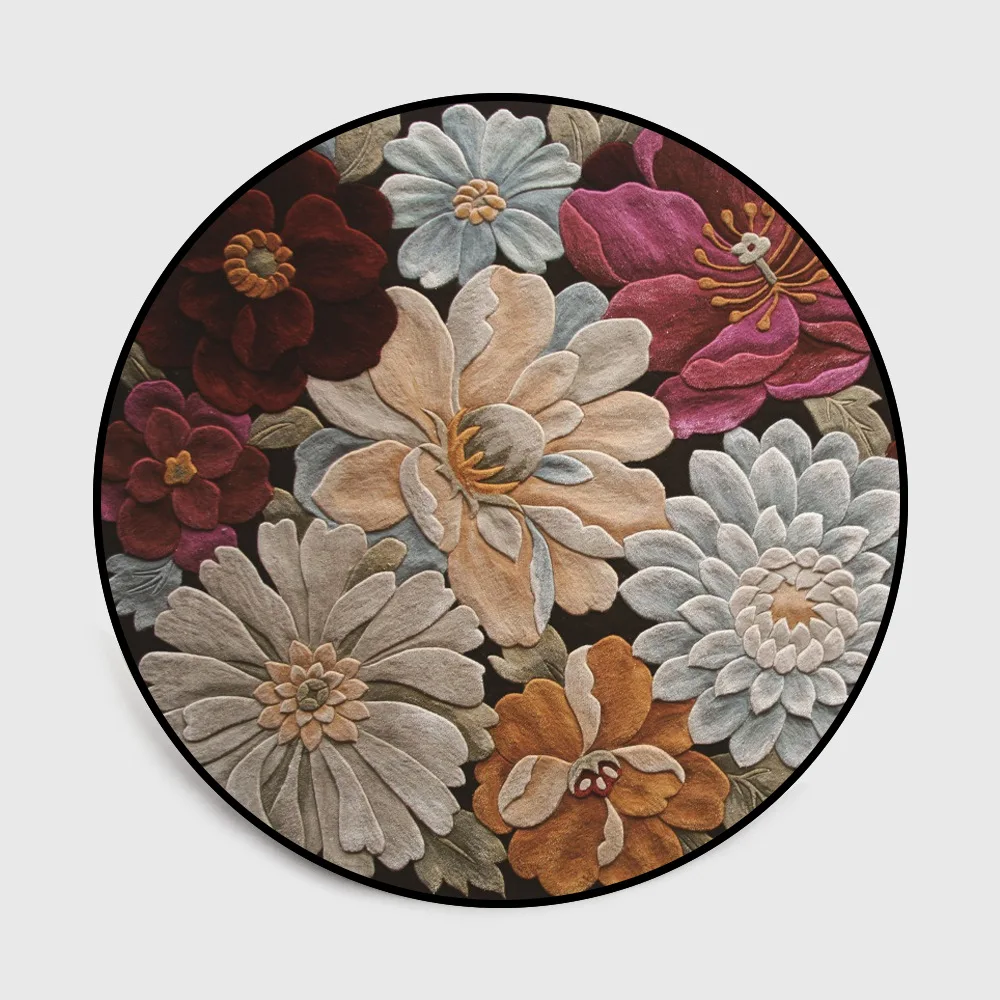 European-style 3D Three-dimensional Flower Round Bedroom Door Living Room Crystal Velvet Non-slip Mat Carpet Dropshipping POD