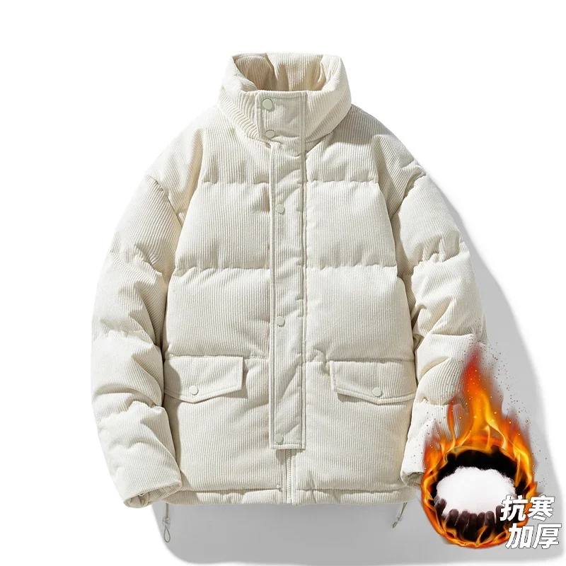 남성용 따뜻한 파카 겨울 코트 코듀로이 코튼 오버사이즈 재킷 캐주얼 스탠드 칼라 솔리드 지퍼 코트 남성 겨울 따뜻한 아우터웨어