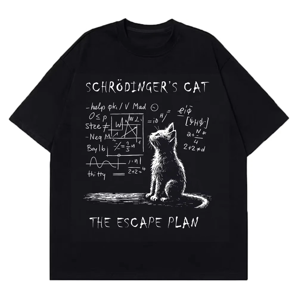 Schrodinger Cat Physics Quantum Mechanics Creative Print Summer Short-sleeved Cotton T Shirt Men Women Streetwear Loose T-shirts
