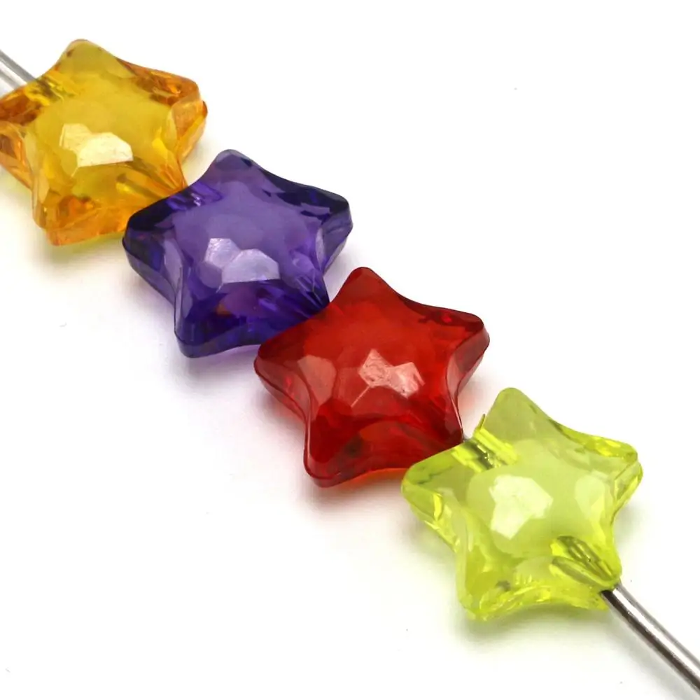 50 Mixed Color Acrylic Faceted Star Charm Beads 16/20mm \