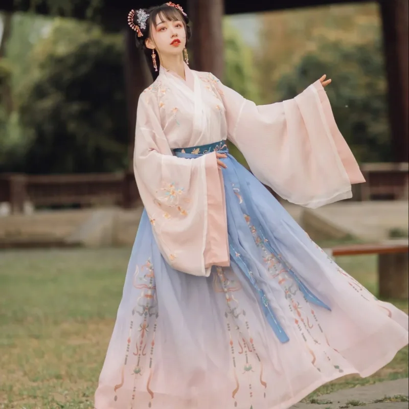 Chinese Style Hanfu Dress Women Traditional Elegant Floral Embroidery Princess Dresses Oriental Fairy Cosplay Stage Dance Robe