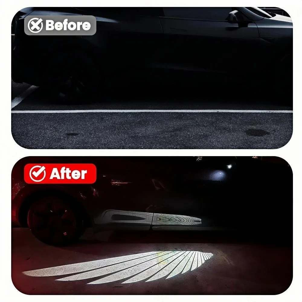 New Angel Wings Welcome Light For Tesla Model Y 3 Highland Side Rearview Mirror Projector Light Ambient Lighting Car Accessories view 2