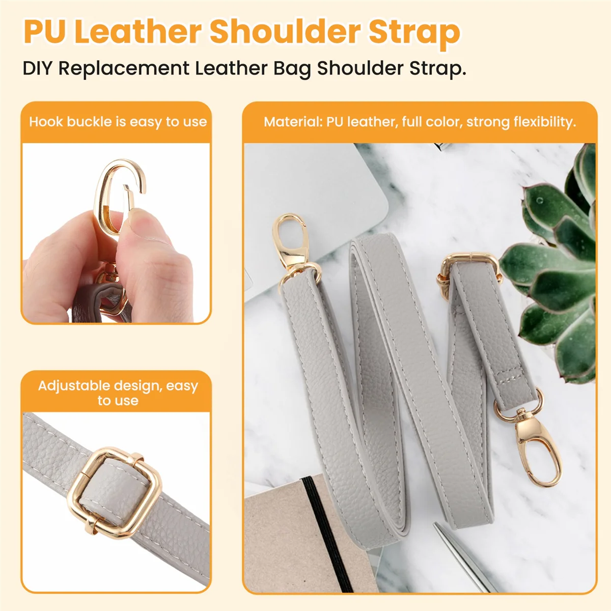 BISM DIY เปลี่ยนกระเป๋าหนังสายคล้องไหล่ Cross Body ปรับได้ 140*2 ซม.,สีเทา