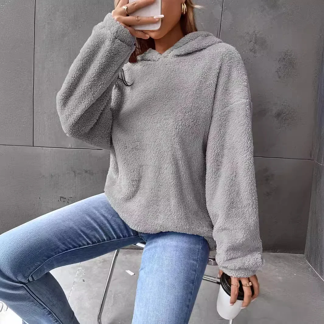 Simple Fashion Hooded Short Hoodie Autumn Winter Double-faced Velvet Loose Long-sleeved Casual Pullover Hooded Short Hoodie