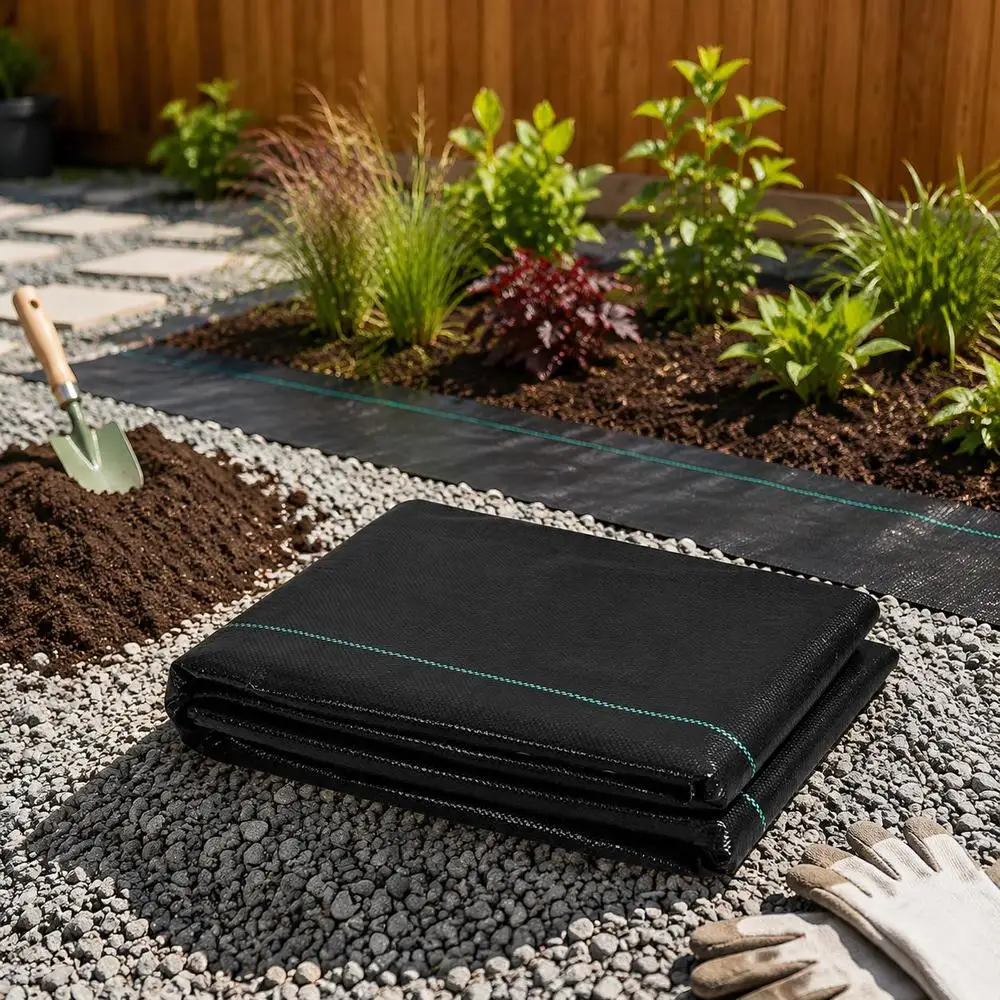 Couverture de sol robuste pour jardin 4*50FT pour parterres de fleurs, potagers, serres, allées, en tissu PP tissé, contrôle de l'érosion du sol, haute perméabilité, tapis de paillis noir, tissu géotextile dense.