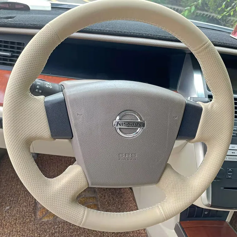 for Nissan Old Teana 2004-2007 Hand-stitched non-slip genuine leather car steering wheel cover