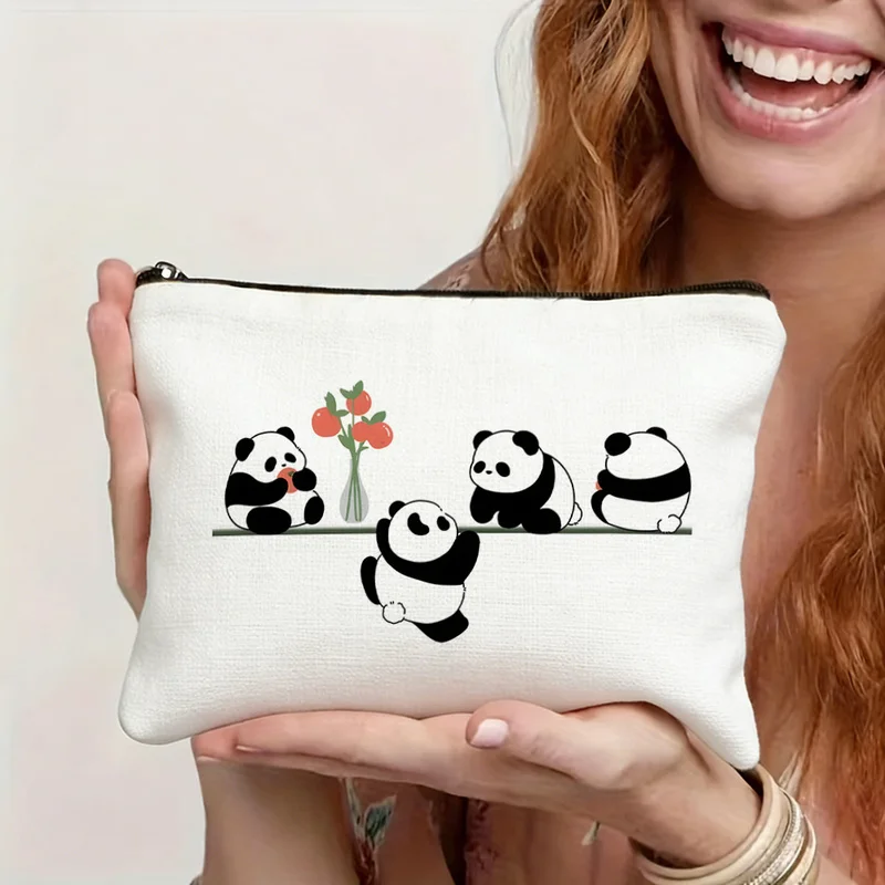 Cute, round panda-shaped makeup bag，Lightweight and foldable makeup organizer bag，Durable Zippered Travel Toiletry Bag，Unisex，Sn