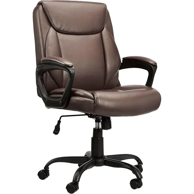 Classic Puresoft PU-Padded Mid-Back Office Computer Desk Chair with Armrest - Brown