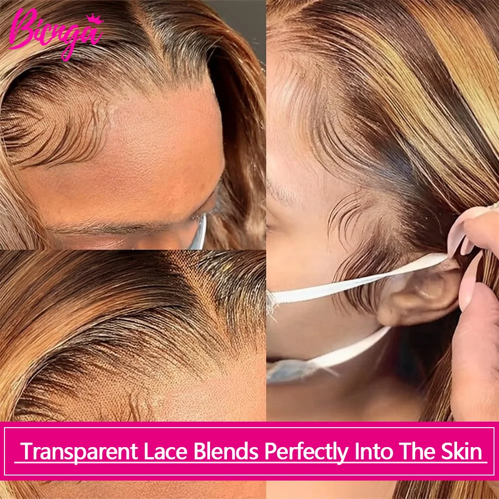 P4/27 Highlight Perücke Echthaar 13x4 Körperwelle Lace Front Perücken für Frauen Farbige Echthaarperücken Ombre Honigblonde Echthaarperücke