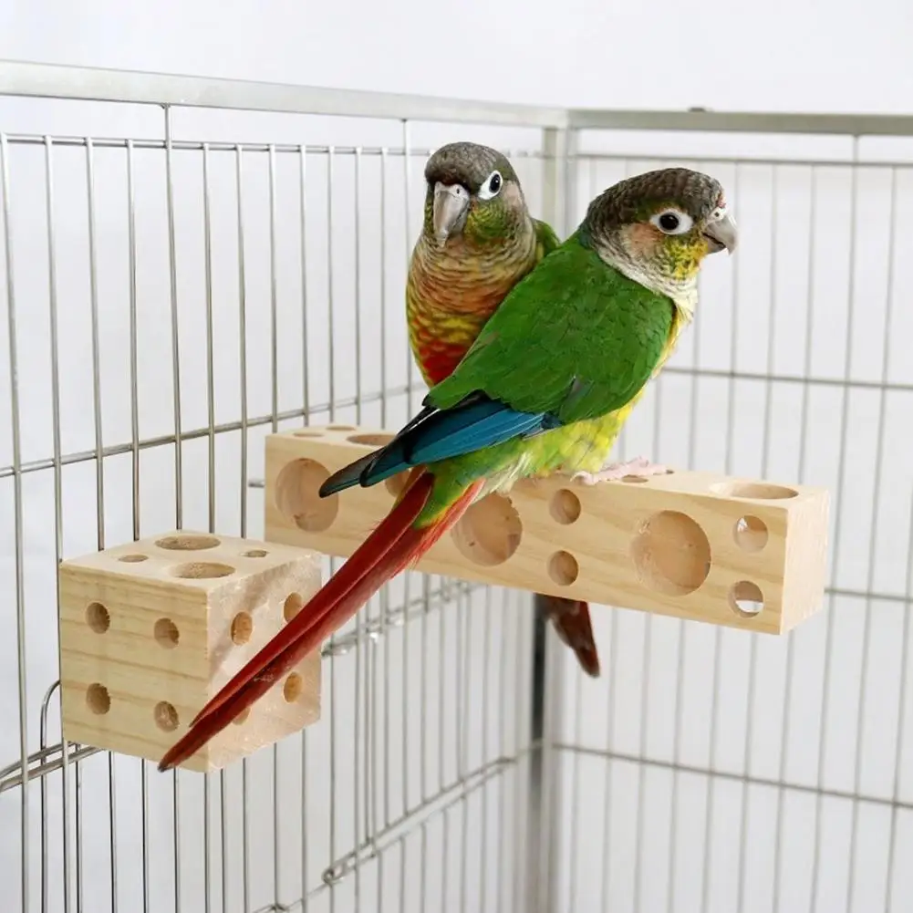 Parrot Bite Toy Wooden Block Parrot Chewing Toy Stand Rack Toy Unique Tree Hole Shape Bird Toy Parrot Molar Toy Bird Cage Toy