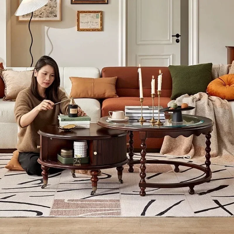 Americano, retrò, rotondo, in legno massello, tavolino da caffè, combinazione, soggiorno, casa