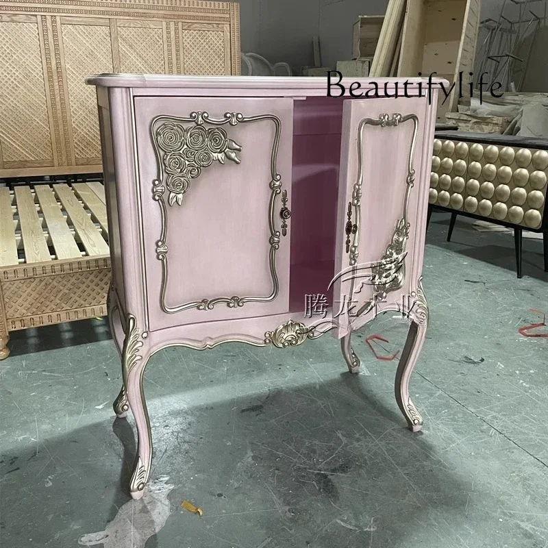 hh French neoclassical solid wood porch cabinet carved dining side cabinet retro old foyer porch locker