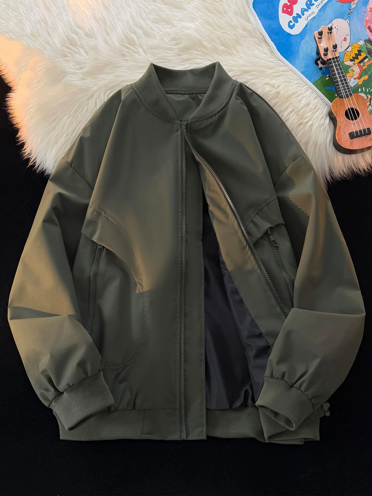 

American Sle Baseball Collar Jaet Men's Spring Autumn Winter Trend Pilot Coat Loose Fit Waterproof Polyester/Nylon Cos...