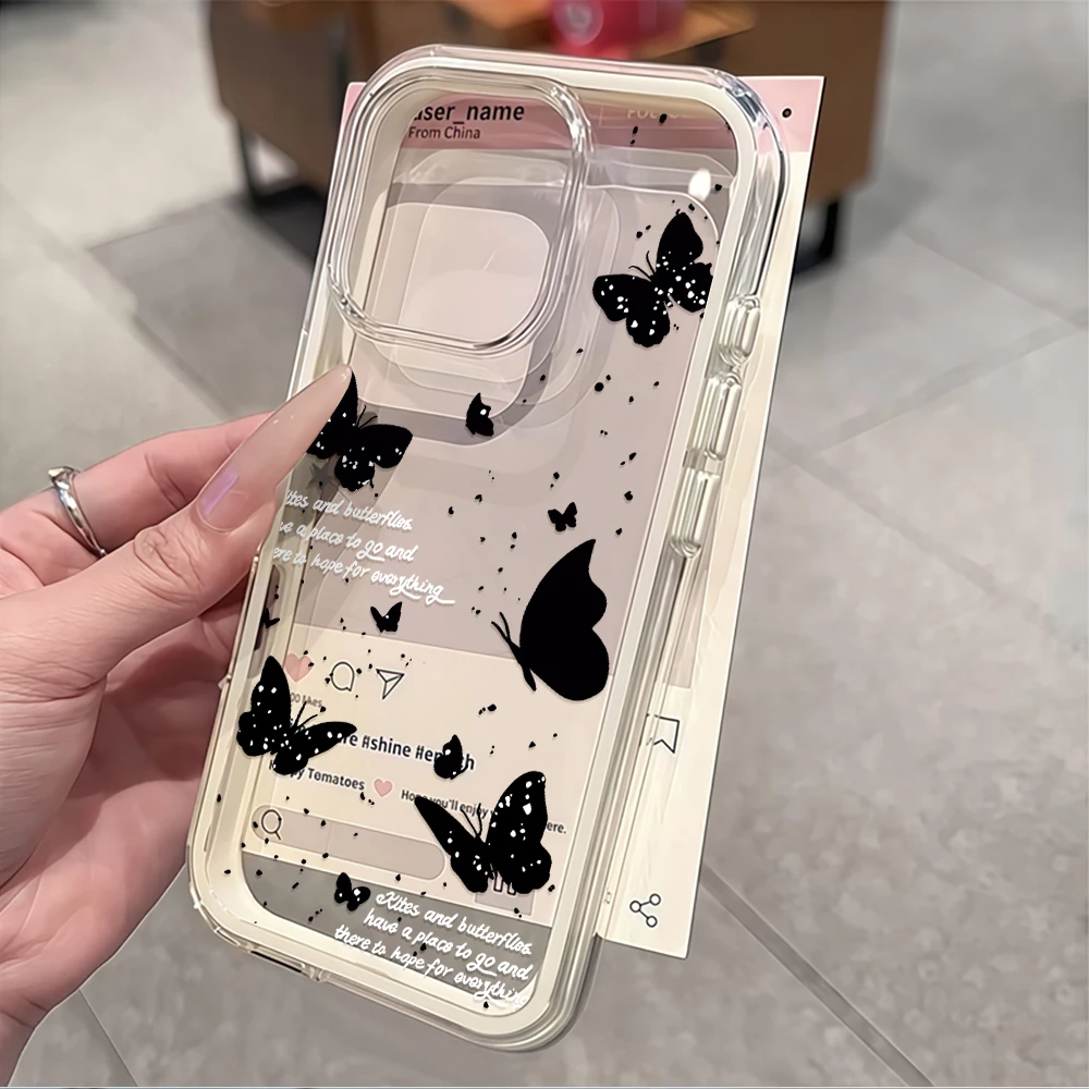 Traumhafte Schwarze Schmetterling Transparente Handyhülle für iPhone 16 14 15 Plus 13 14 15 17 16 12 11 ProMax 16Pro 17Air Weiche Durchsichtige Hülle – Detail 5