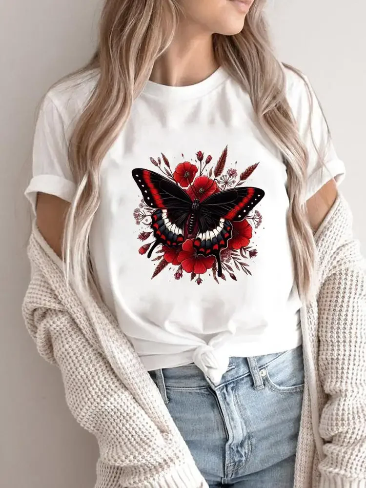 

Lovely Flower 90s Trend Lady Female T-Shirt Stylish Tee Print Fashion Short Sleeve T-shirts Women Shirt Graphic T Top