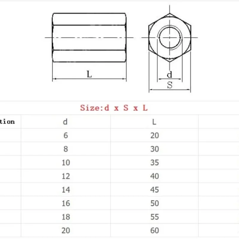 10PCS Galvanized Hex Rod Coupling Nuts Connection Thread Nut Galvanized Long Hex Nut M5 M6 M8 M10 Hexagon Coupling Nut Connector