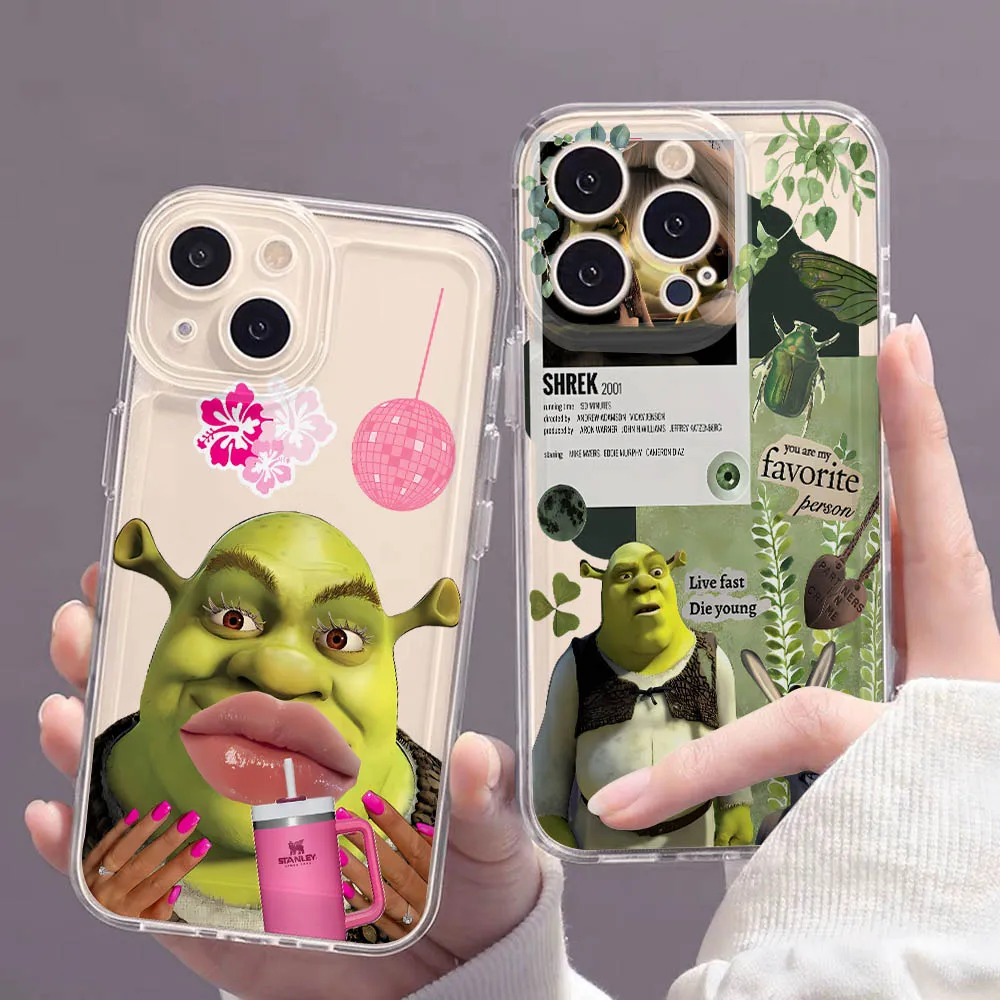 Funny Shreks Phone Case for iPhone 16 15 14 Plus 13 12 Mini 11 iPhone16 iPhone13 Pro Max X Xs XR 7 8 Clear Soft Capa Cover