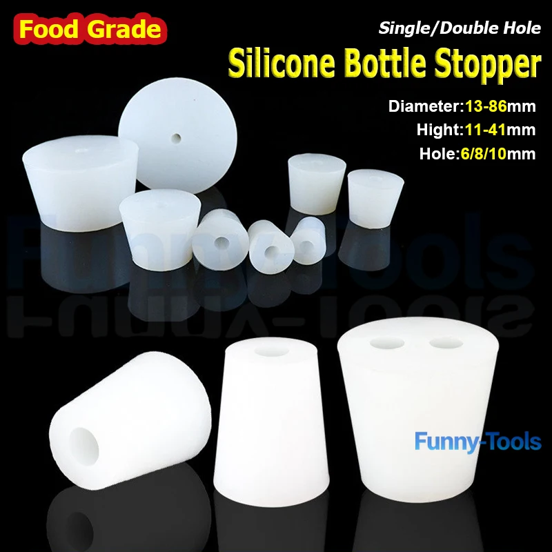1-10pc Hole 6/6.8/8/10mm Food Grade Silicone Bottle Stopper Single/Double Hole Rubber Plug Dia 13-86mm For Bottle Tube Container