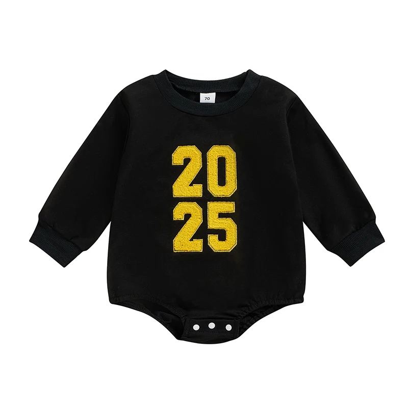 Baby Girls Boys Sweatshirts Rompers New Year Clothes Letter Embroidery Long Sleeve Toddler Fall Bodysuits