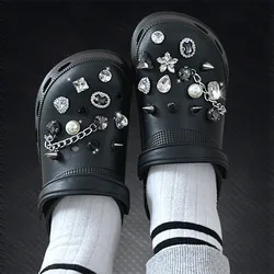 24PCS Summer Fashion Shoe Charms DIY Pearl Rivet Diamond Chain Decoration Buckle for Clogs Shoe Charm Set Accessories