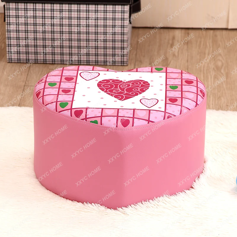 Children's stool, cute shoe changing   pink princess stool, soft bag small sofa low   cartoon love stool