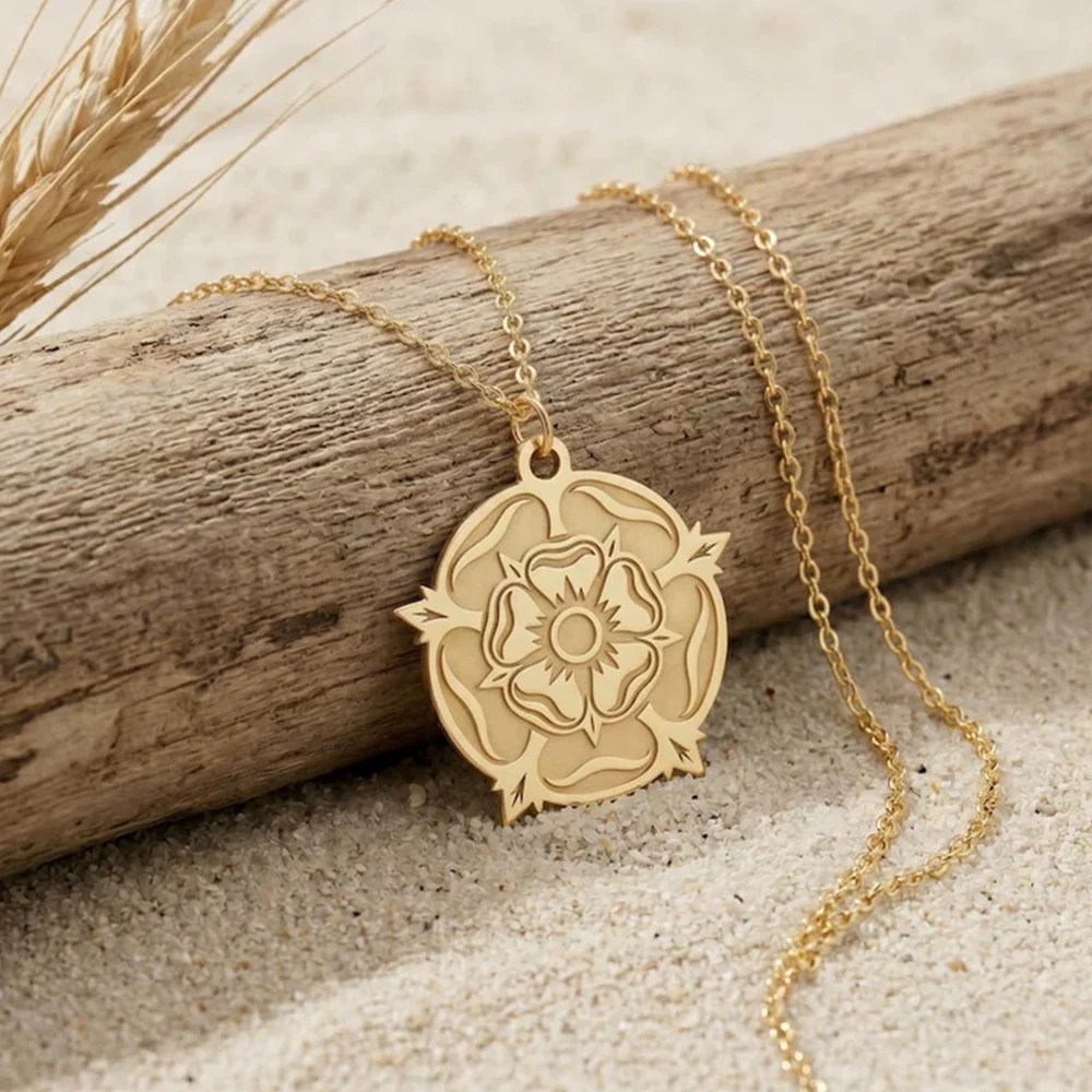 HIPEE Tudor Rose Necklace Stainless Steel Flower Necklaces Jewelry Creativity Gift for Women