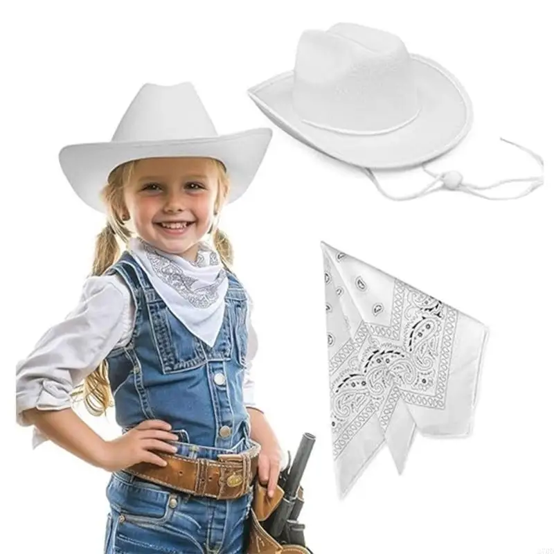 270d Kids Cowboy Hats Bandana Set บทบาทเล่นเครื่องแต่งกายสำหรับงานปาร์ตี้ธีมตะวันตกกิจกรรมกลางแจ้ง