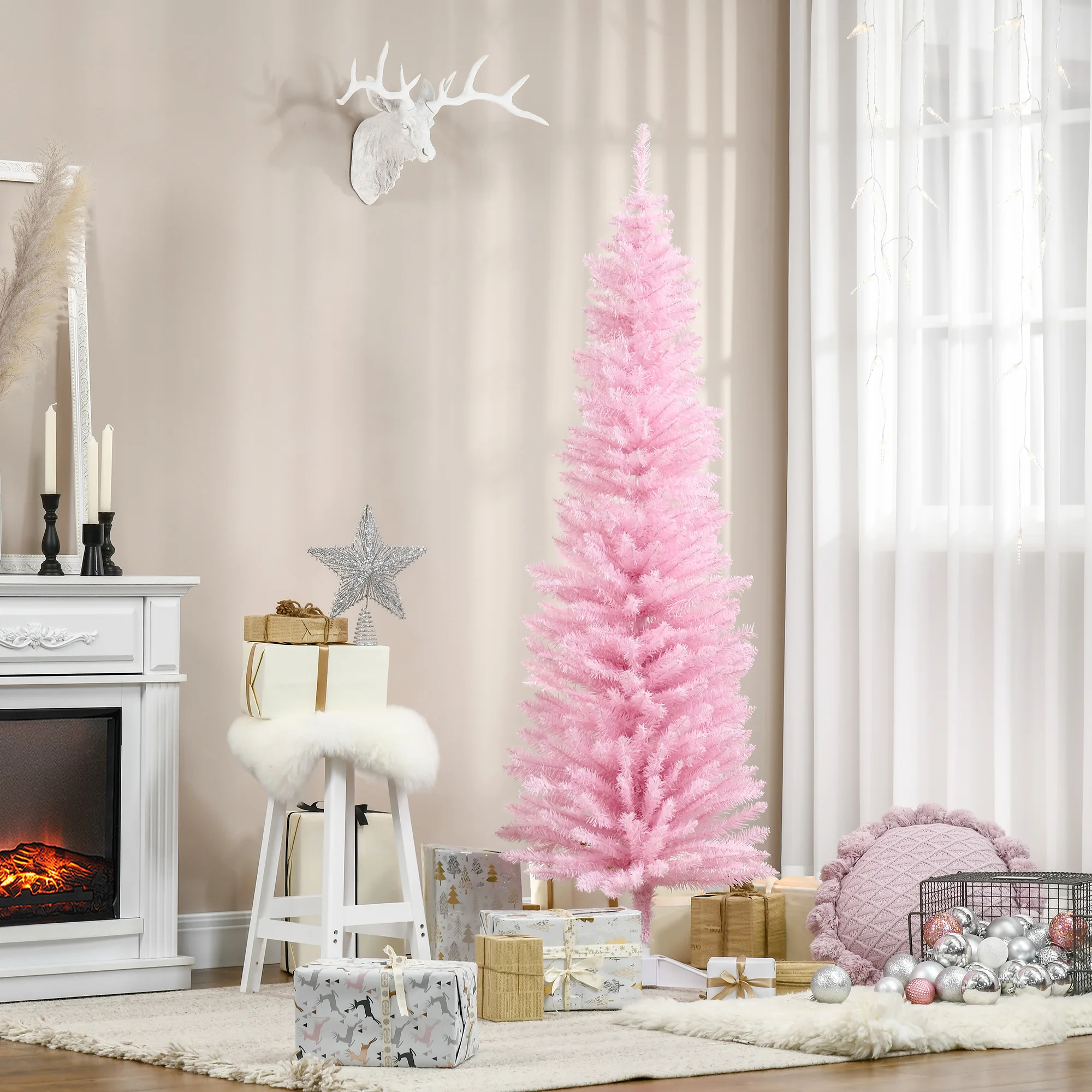 Homcom Kunstkerstboom 180 cm met 390 tips Kerstdecoratie voor binnen Eenvoudig te monteren