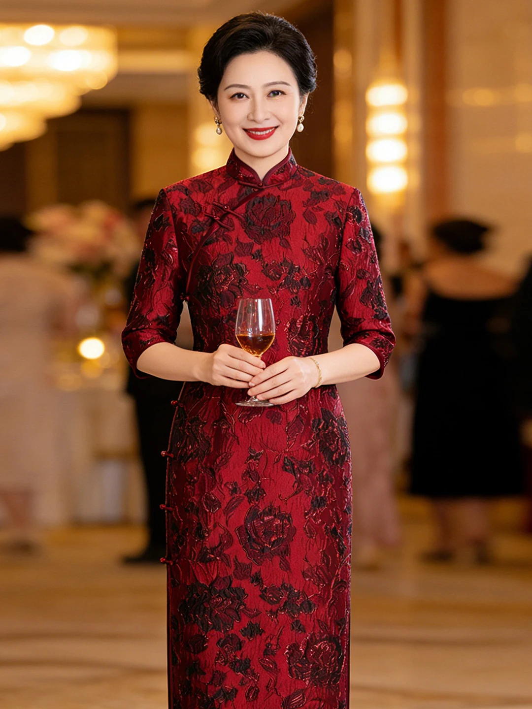 

Красное платье с цветочной вышивкой, полностью распашным воротником, для повседневной носки, в ретро-стиле, с длинными рукавами, дышащее, с длинной юбкой, в китайском стиле