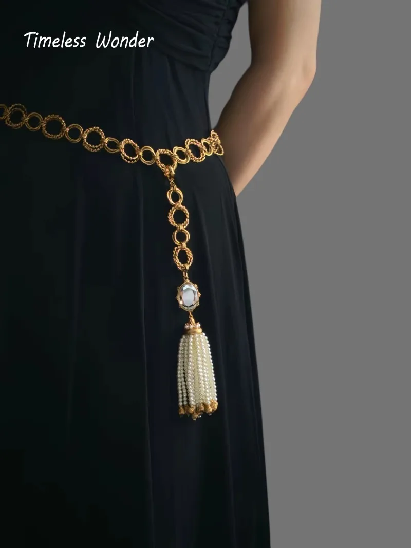 Timeless Wonder Retro Geo Beaded Tassel Waist Chain for Women Designer Jewelry Runway Trendy Rare Classy Neat Versatile 4526