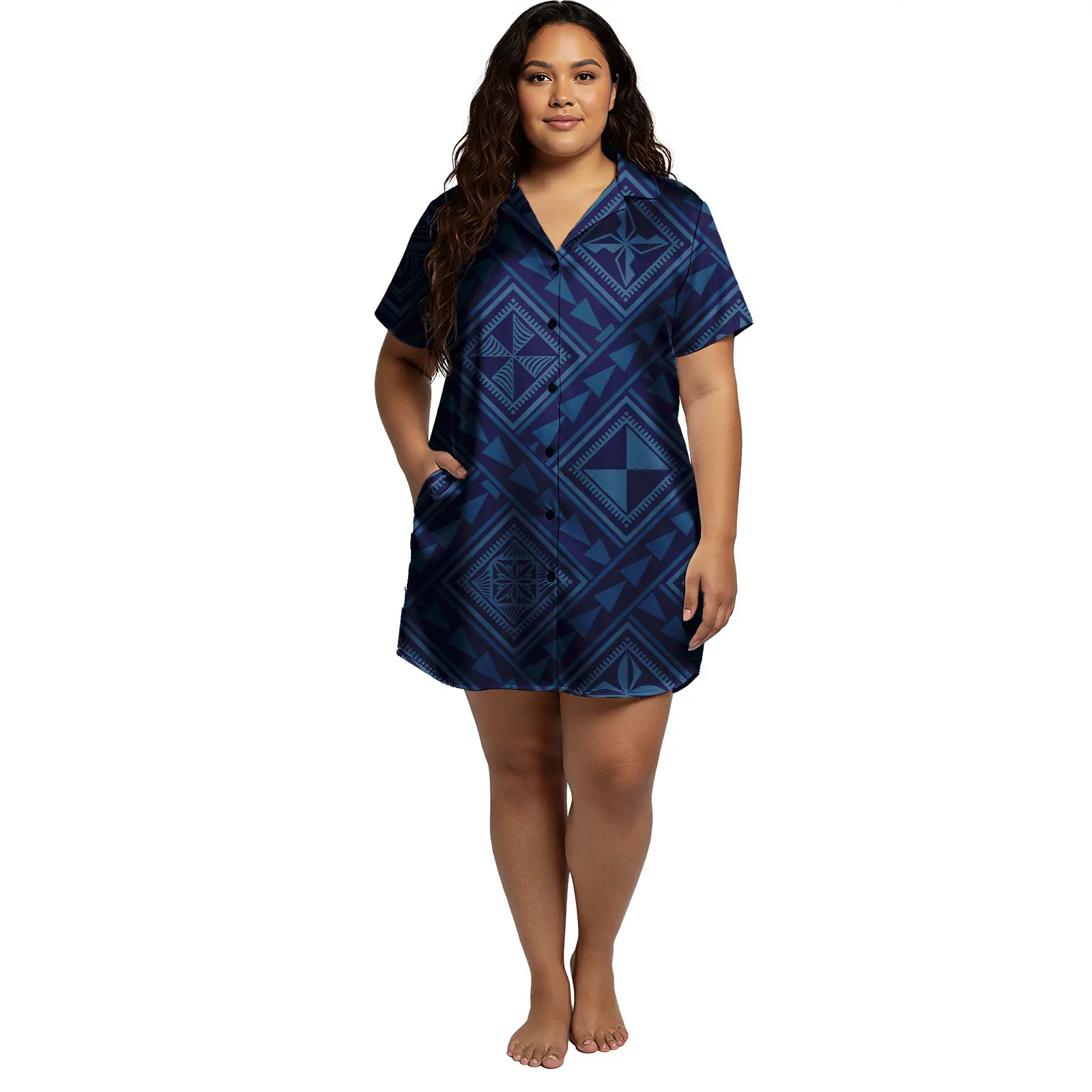 فستان صيفي للشاطئ بلوميريا مثير بياقة مقلوبة ملابس بولينيزية فساتين بتصميم قبلي هاواي مقاس كبير فستان مخصص #6