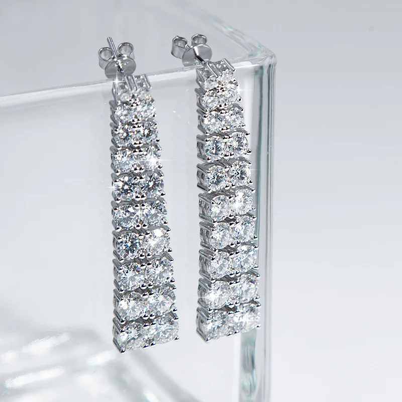 Drop Shipping Hot Selling GRA Certificate Pass Diamond Tester 14ct Moissanite  Iced 2 Row 925 Sterling Silver Drop Earring