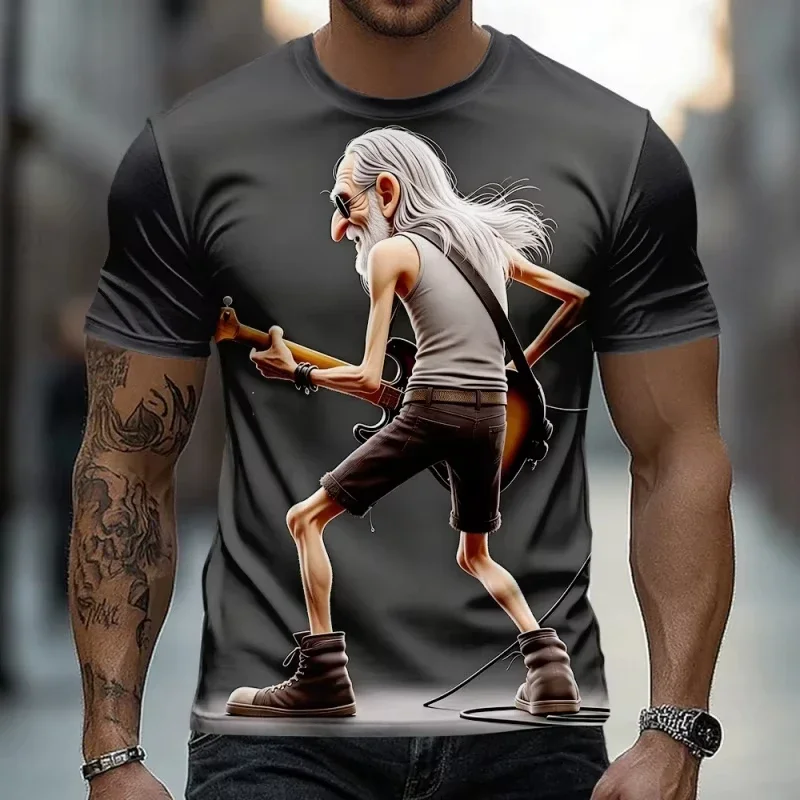3D Printed Rock Musician Graphic T-Shirt For Men Funny Guitar Player Pattern Tees Summer Street Casual Short Sleeve O-Neck Tops