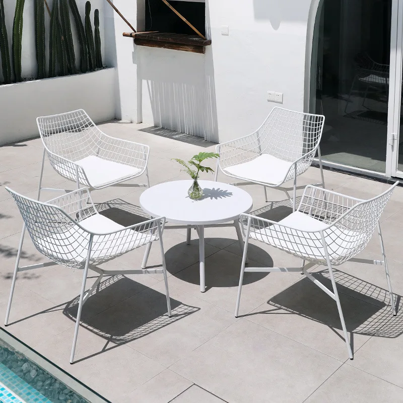 Modern Durable All-Iron Orange and White Design Waterproof Outdoor Metal Chair for Dining Courtyard Hotels