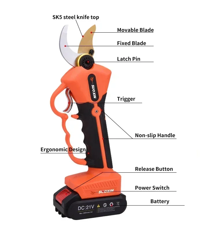 21V  30mm professional battery powered cordless cutting scissors electric pruning