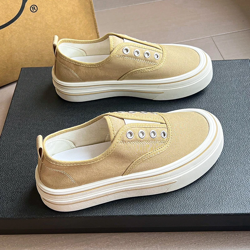 Woman Flat Shoes Outdoor Walking Casual Canvas Sneakers Fashion Jogging Sneakers Slip-on Woman Vulcanized Flat Casual Loafers