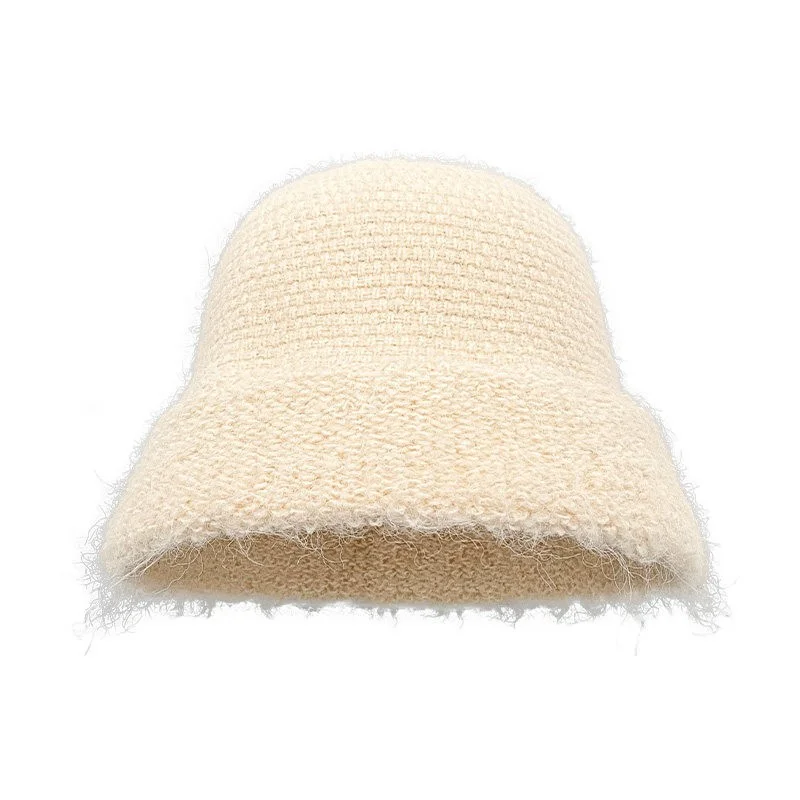Einfache koreanische Plüsch-Strick-Fischerhut für Damen, warm, elegant, für Herbst und Winter, für große Köpfe, mit breiter Krempe, Kuppel-Eimerhut – Detail 6