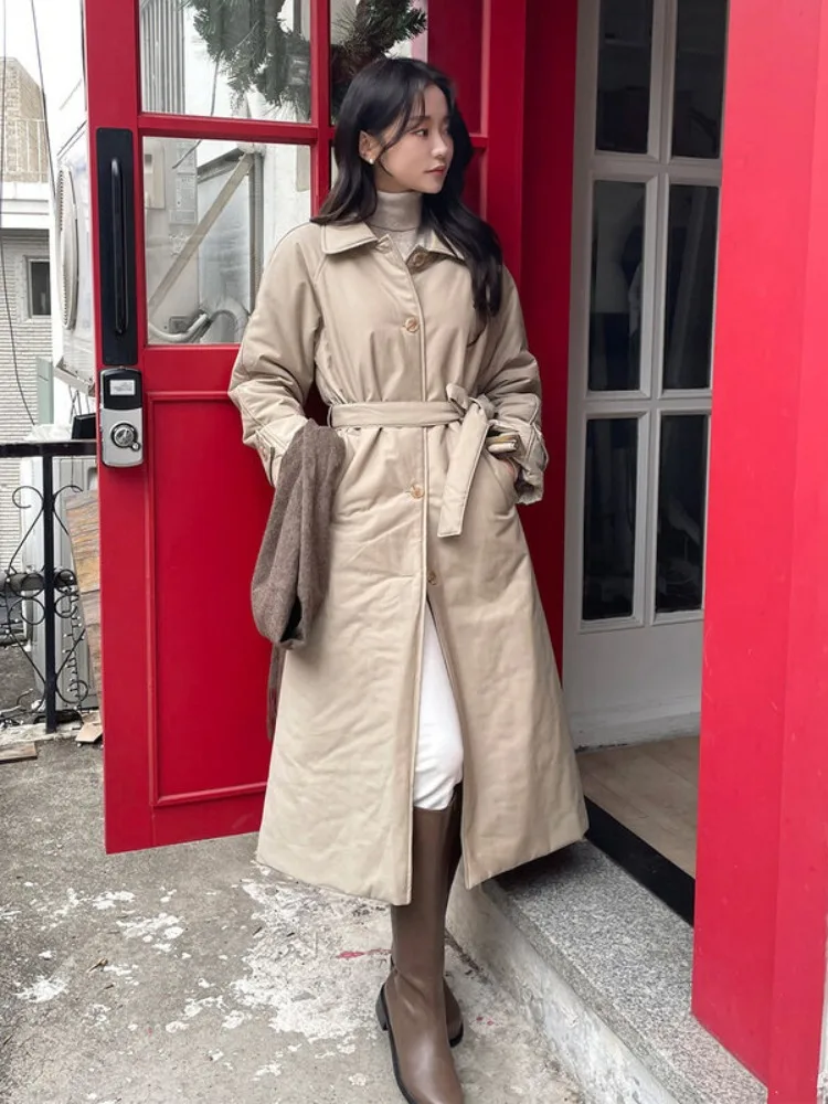 

Классическое пальто Sli, теплая хлопковая куртка с поясом, верхняя одежда Dongda Gate, Новое зимнее поступление, прямой крой, модная одежда для поездок на работу