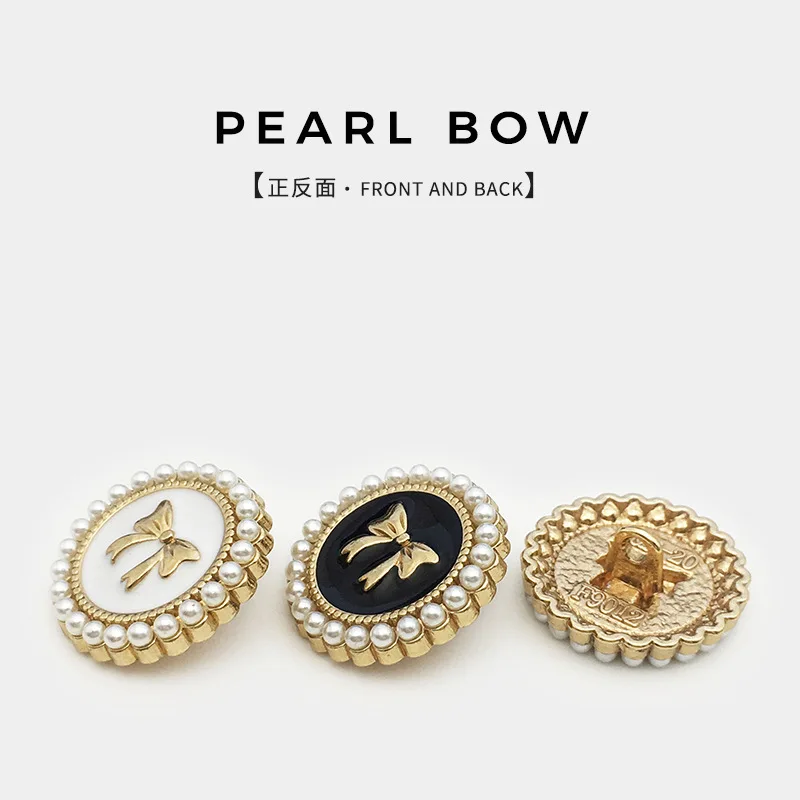10Pcs/Lot Exquisite Pearl Bow Shape Metal Buttons Casual Suit Coat Clothing Accessories High-grade Decorative Black Bow Button