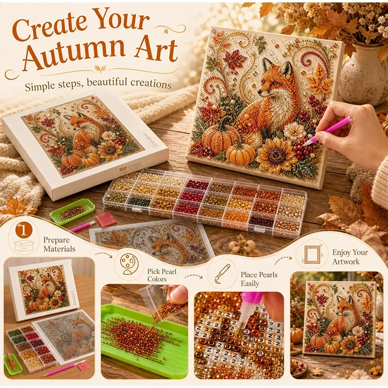 Autumn Pearl Painting Art Set Creative DIY Pearl Beads Craft Kit For Adults Beginner Flower Pumpkin Mural Home Decor Xmas Gifts