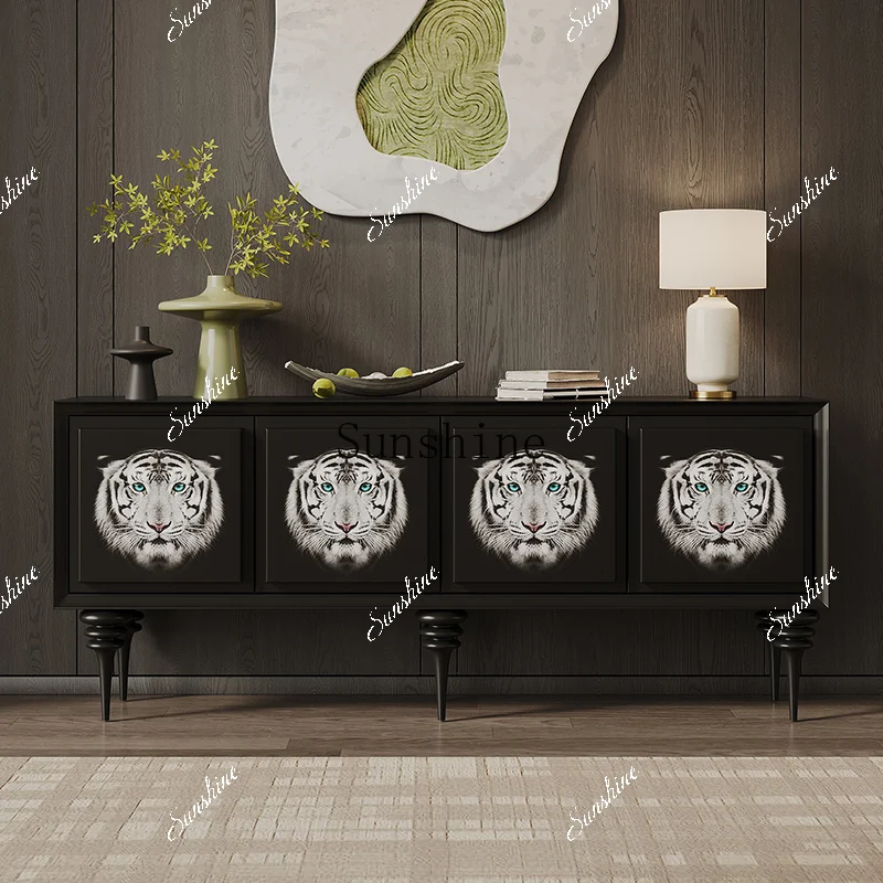 French retro solid wood living room painted against the wall decorative storage cabinet  FT