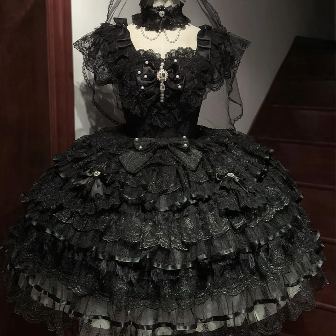 Luxurious Lolita Wedding JSK Dress Elegant Cute Bow Suspender Dress Lace Ruffle… - Image 3