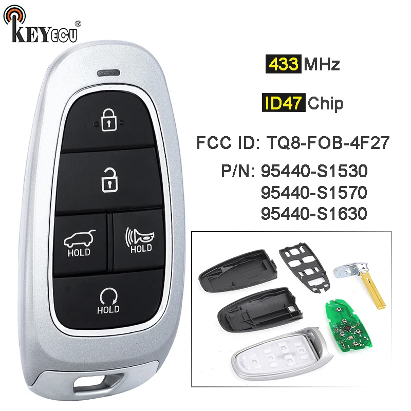 KEYECU 433MHz ID47 Chip 95440-S1570 95440-S1530 95440S1630 TQ8-F08-4F27 Pilot zdalnego sterowania Keyless-Go do Hyundai Santa Fe 2021-2024