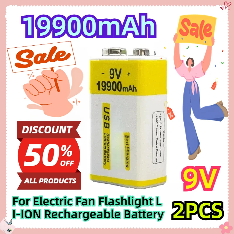 

For Electric Fan Flashlight LI-ION Rechargeable Battery 9V 19900mAh 2pcs