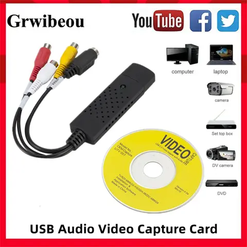 USB Audio Video Capture Card Adapter with USB Cable USB 2.0 to RCA Video Capture Converter For TV DVD DVR VHS Capture Device