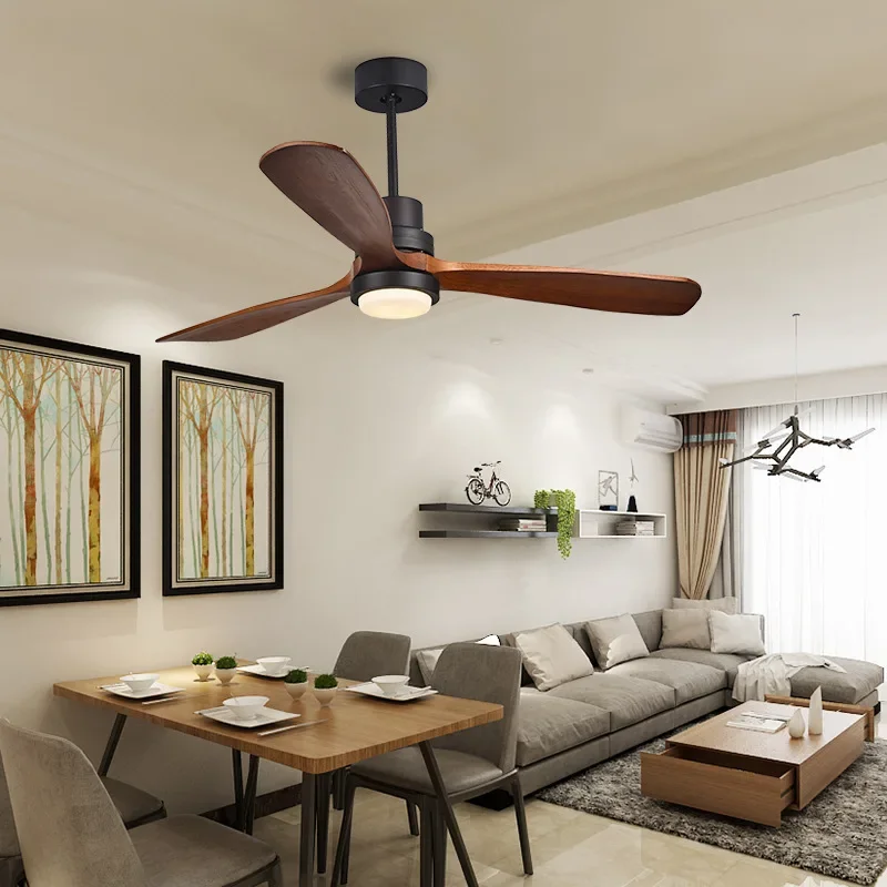 Retro Ceiling Fan Light LED Fan Chandelier Wooden LED Flush Mount Ceiling Light Fixtures Simple Ceiling Fan 42/52 inch