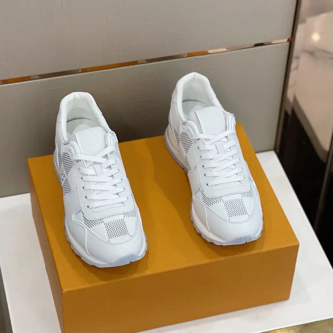 Unisex White Checkered Leather Mesh Sneakers Lace Up Transparent Sole Casual Fashion Trainers for Men Women