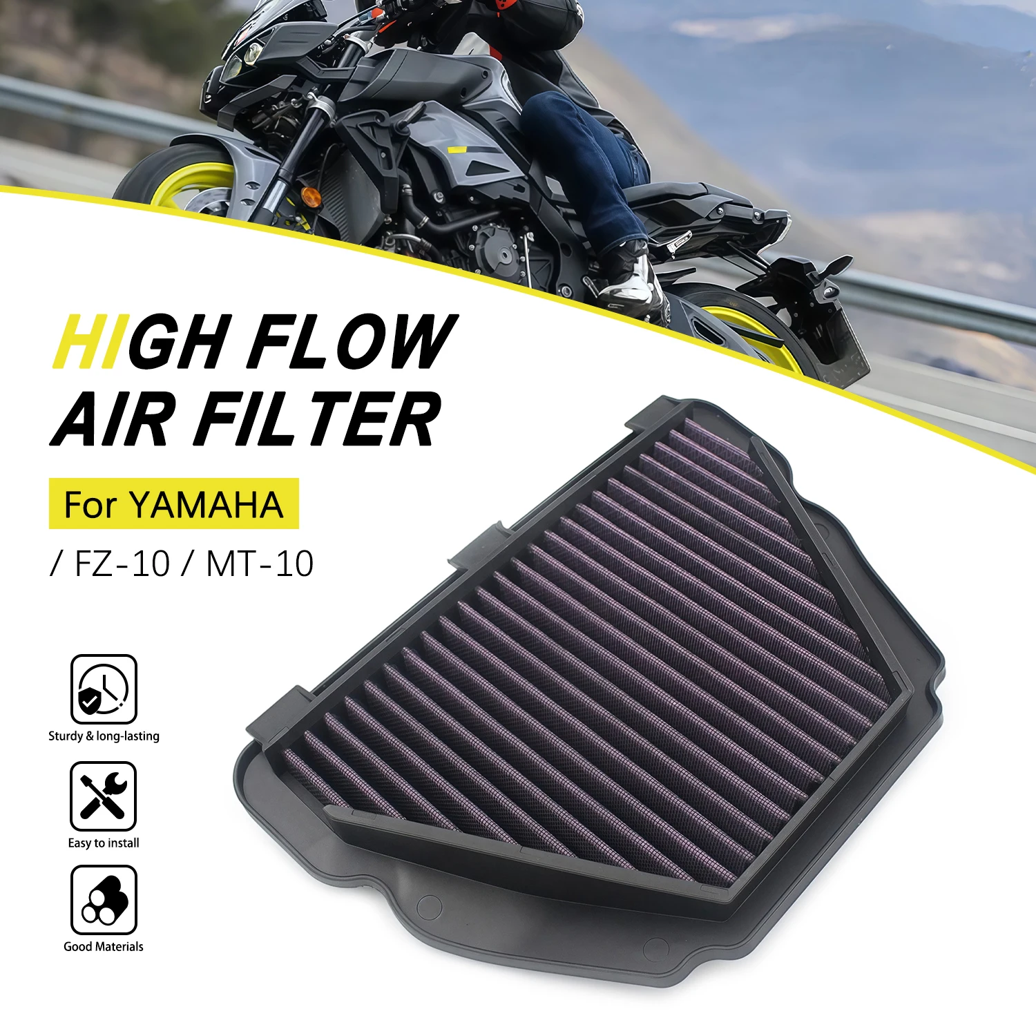 Air Filter Cleaner Element For Yamaha YZF R1S 2016-2018 YZF R1M R1 2015-2019 MT-10 2018-2021 FZ10 2CR-14451-00-00 Motorcycle