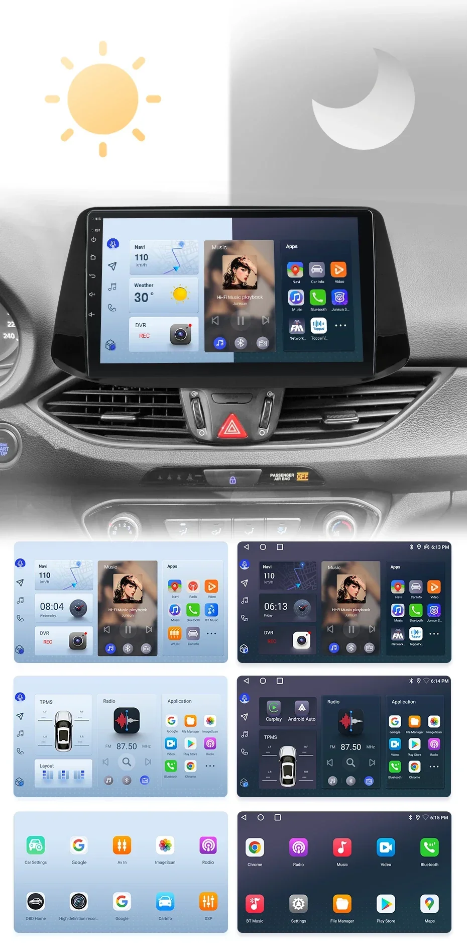 Junsun drahtloses Carplay Android Autoradio für Hyundai i30 Auto intelligente Systeme rds bt dsp 2 din Autoradio – Detail 6