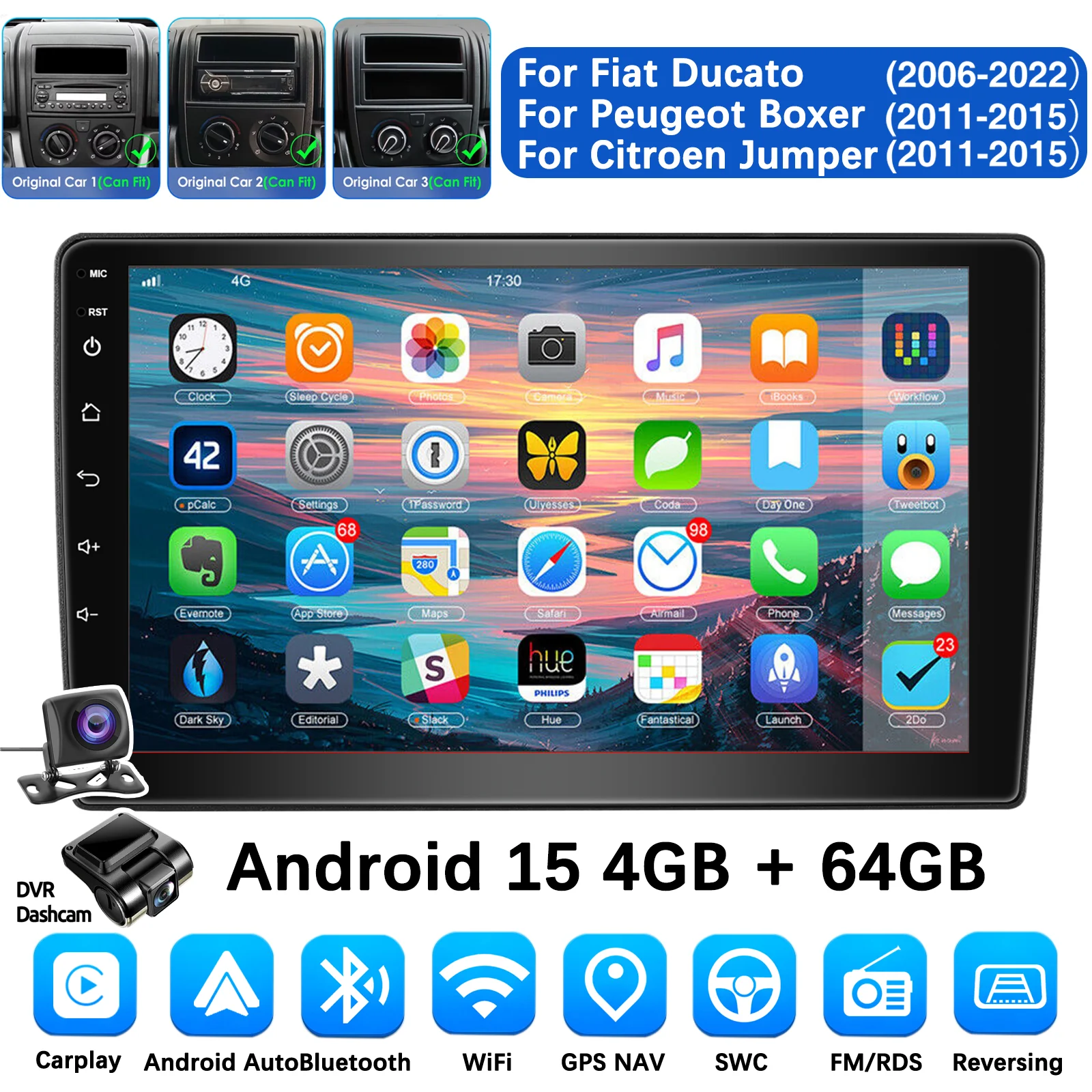 MOPECT Android 15 autoradio voor Fiat Ducato Peugeot Boxer Citroen Jumper 2006-2022 draadloze Carplay multimedia Android Auto AM